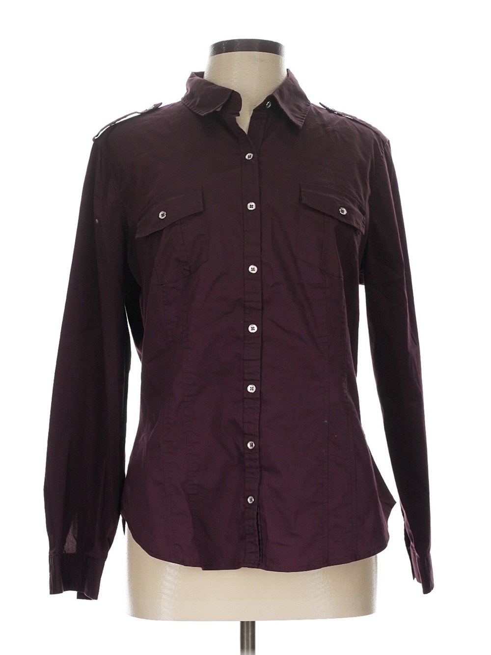 7th Avenue Women’s Long-Sleeve Button-Up Shirt in Deep Plum